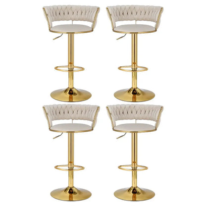 4x Bar Stools Gas Lift Velvet Woven Backrest Ivory