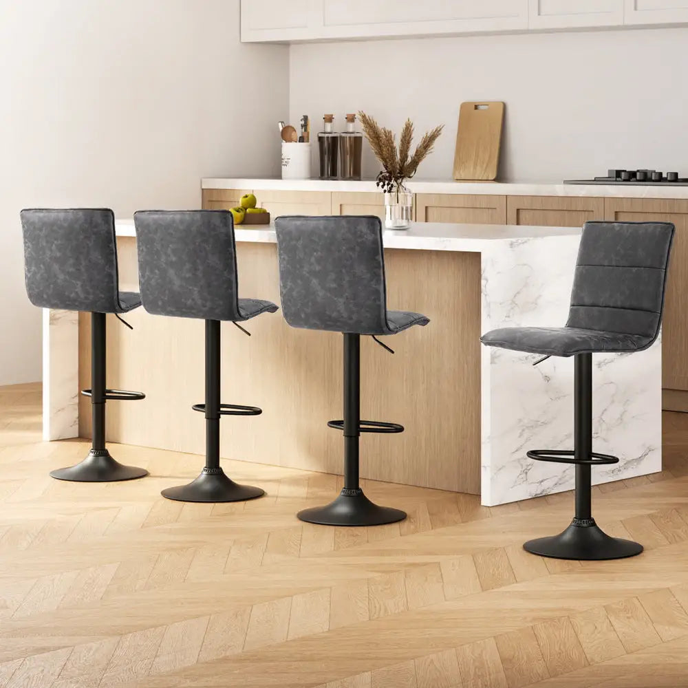 4x Bar Stools Gas Lift Vintage Leather Grey