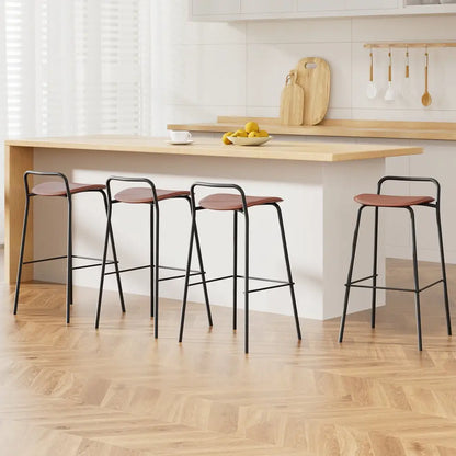 4x Bar Stools Kitchen Counter Dining Chair Metal Brown
