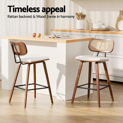 4x Bar Stools Kitchen Counter Rattan Chairs Pu Leather Padding