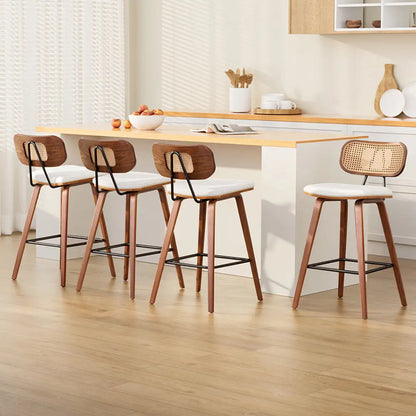 4x Bar Stools Kitchen Counter Rattan Chairs Pu Leather Padding