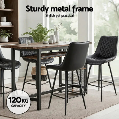 4x Bar Stools Kitchen Dining Chair Counter Stool Diamond Pu Leather Black