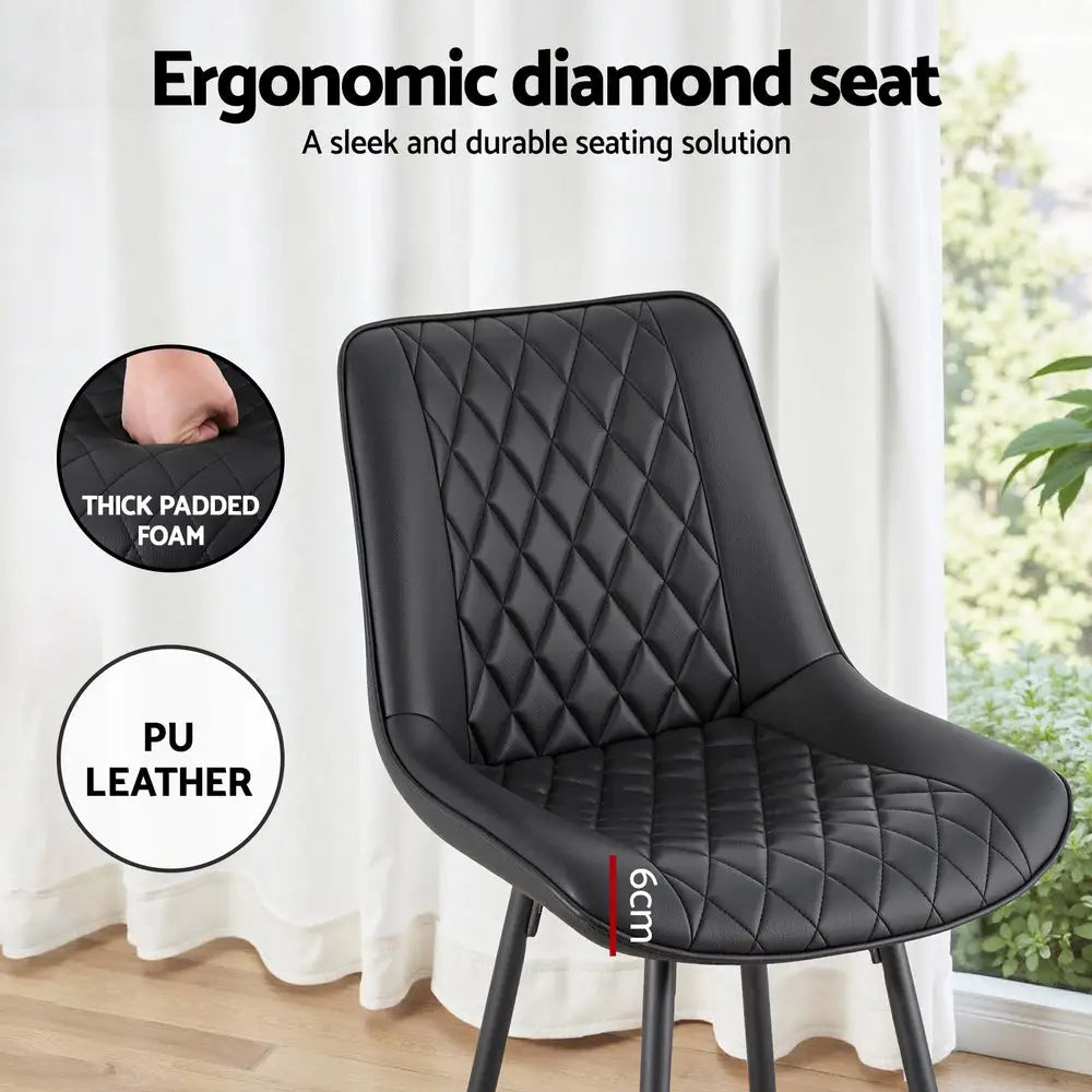 4x Bar Stools Kitchen Dining Chair Counter Stool Diamond Pu Leather Black