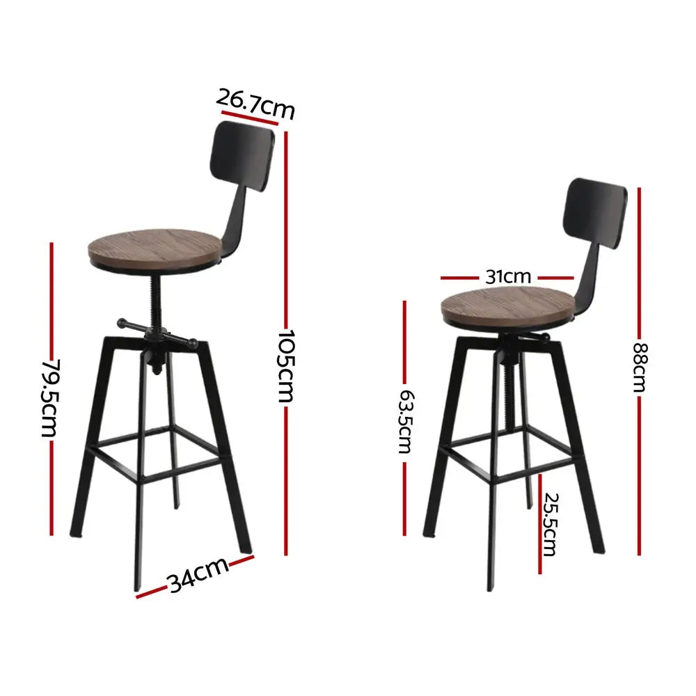 4x Bar Stools Kitchen Dining Chairs Adjustable Wood Stool W/backrest