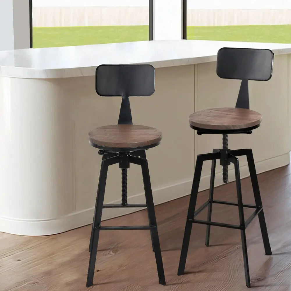 4x Bar Stools Kitchen Dining Chairs Adjustable Wood Stool W/backrest