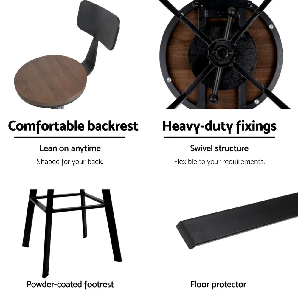 4x Bar Stools Kitchen Dining Chairs Adjustable Wood Stool W/backrest