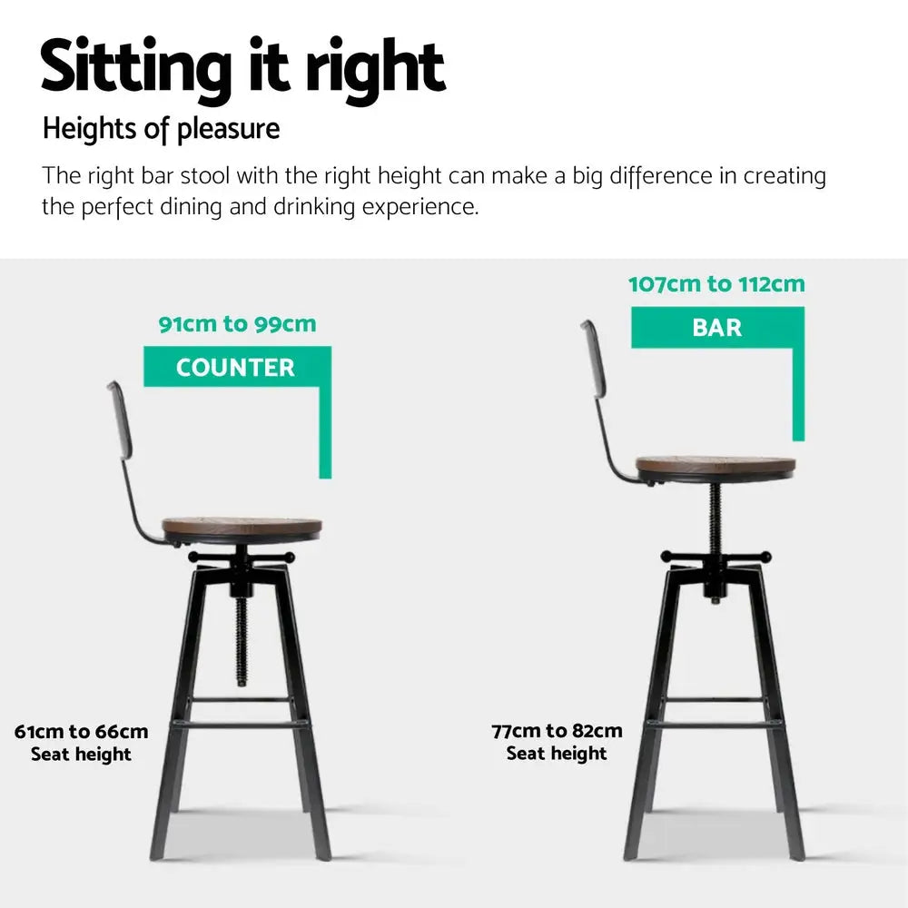 4x Bar Stools Kitchen Dining Chairs Adjustable Wood Stool W/backrest