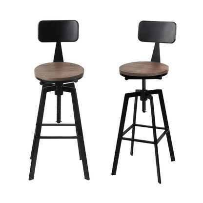 4x Bar Stools Kitchen Dining Chairs Adjustable Wood Stool W/backrest