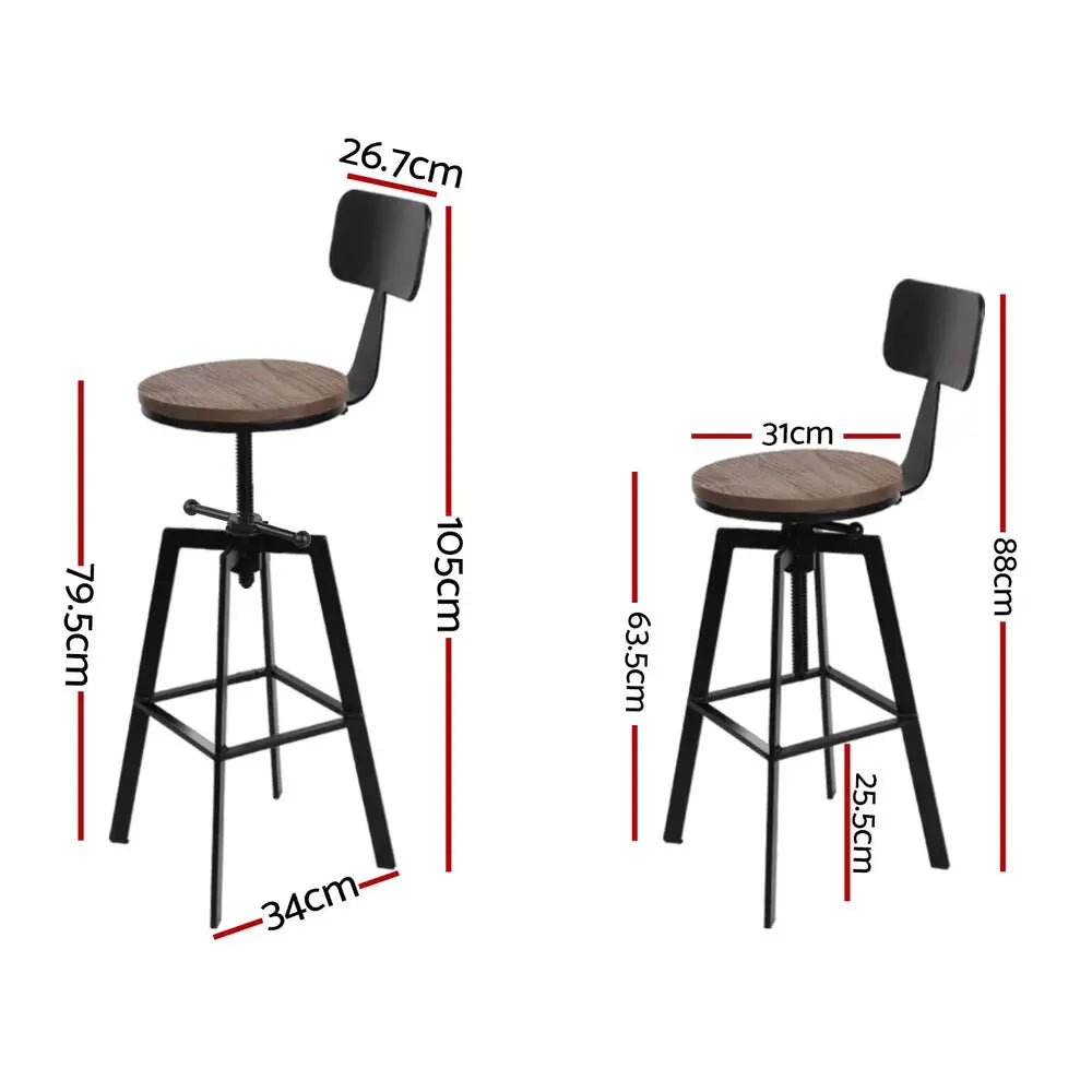 4x Bar Stools Kitchen Dining Chairs Adjustable Wood Stool W/backrest