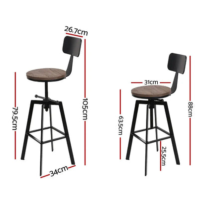 4x Bar Stools Kitchen Dining Chairs Adjustable Wood Stool W/backrest