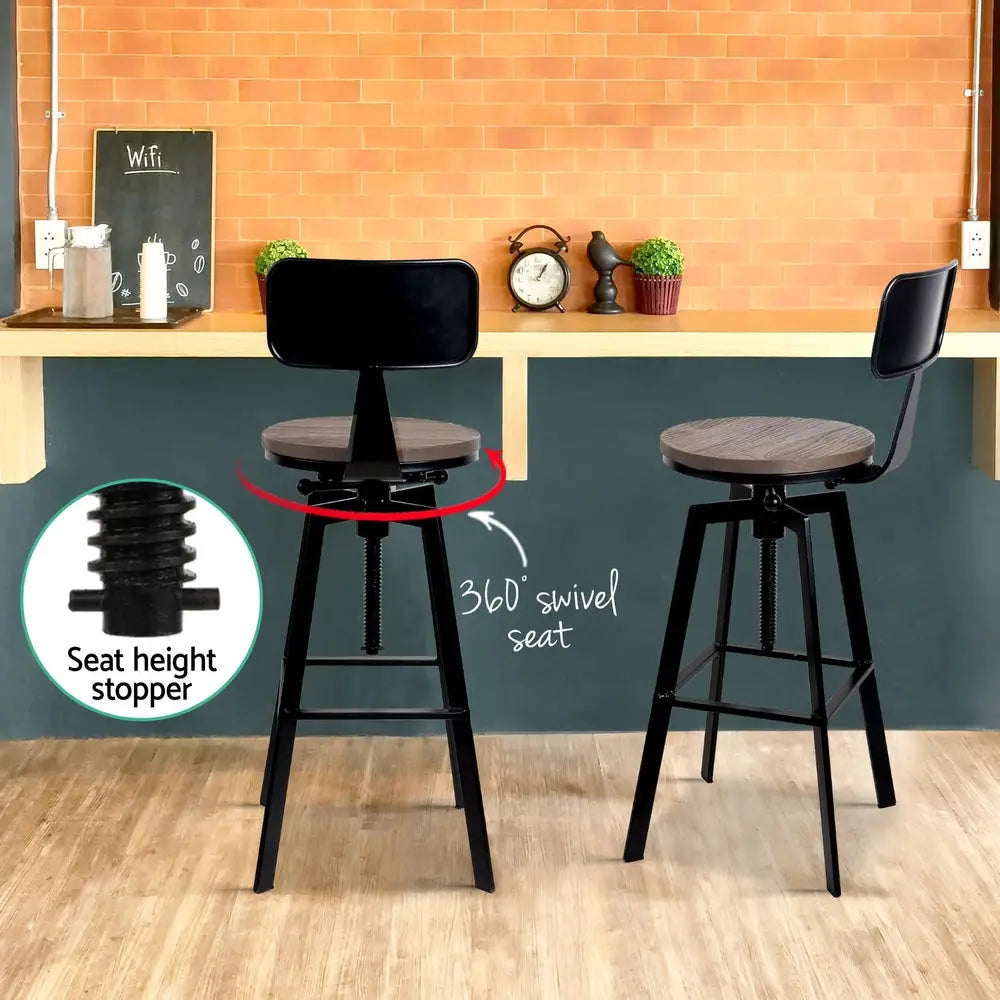 4x Bar Stools Kitchen Dining Chairs Adjustable Wood Stool W/backrest