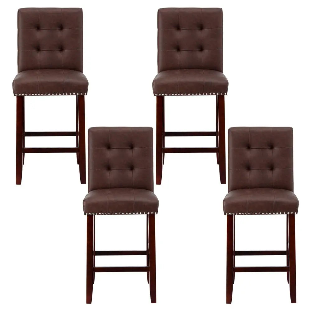 4x Bar Stools Kitchen Dining Chairs Counter Pu Leather Wooden Ada Brown