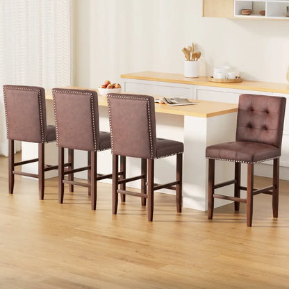 4x Bar Stools Kitchen Dining Chairs Counter Pu Leather Wooden Ada Brown