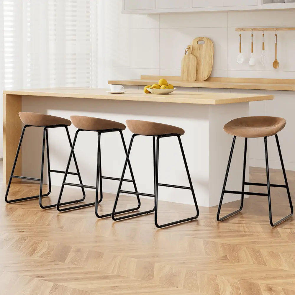4x Bar Stools Kitchen Dining Chairs Counter Stool Pu Leather Metal Brown