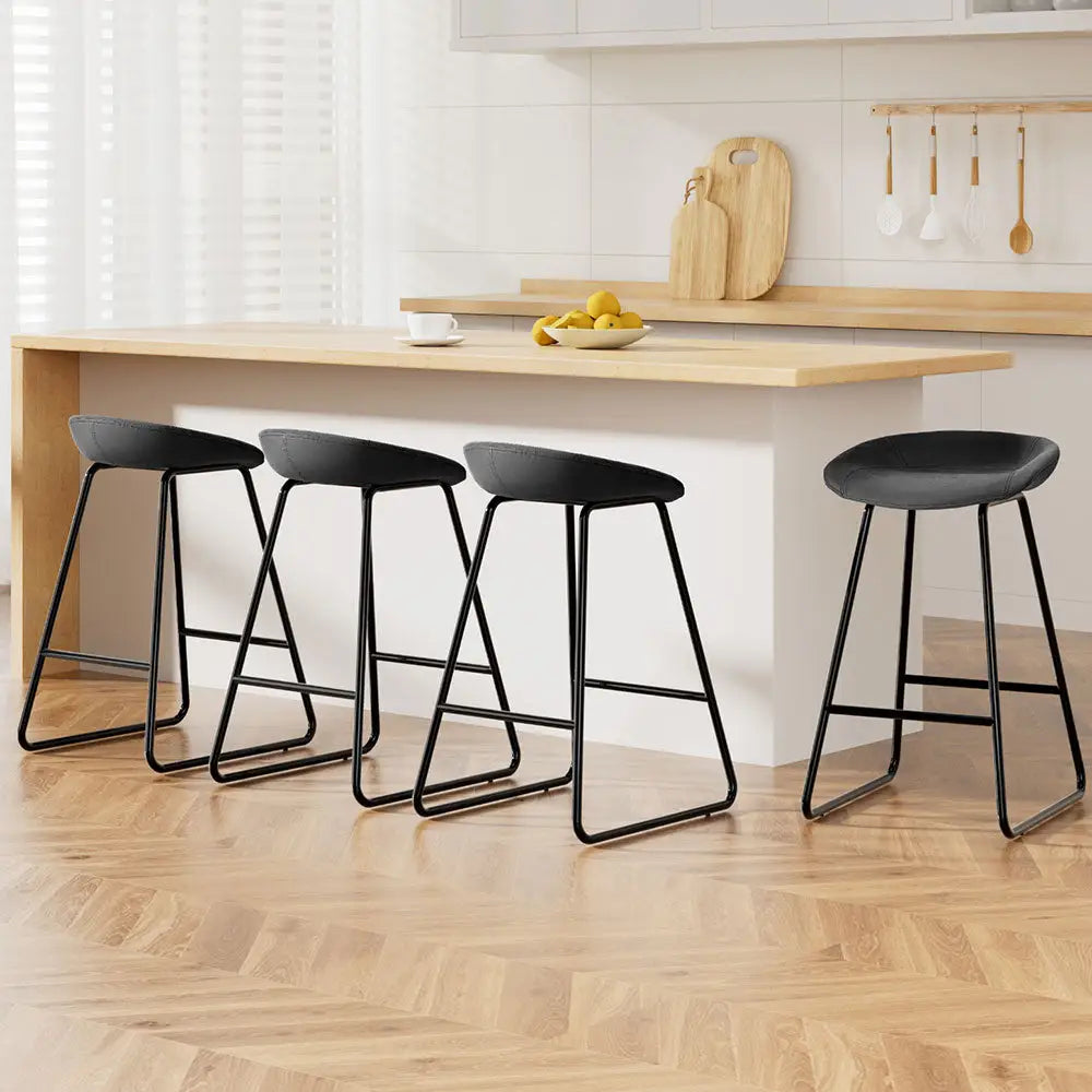 4x Bar Stools Kitchen Dining Chairs Counter Stool Pu Leather Metal