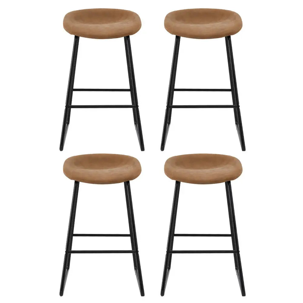 4x Bar Stools Kitchen Dining Chairs Counter Stool Pu Leather Metal Brown