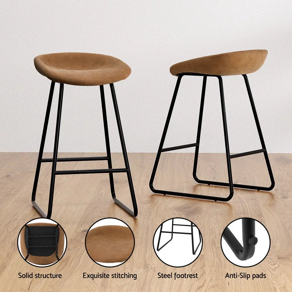 4x Bar Stools Kitchen Dining Chairs Counter Stool Pu Leather Metal Brown