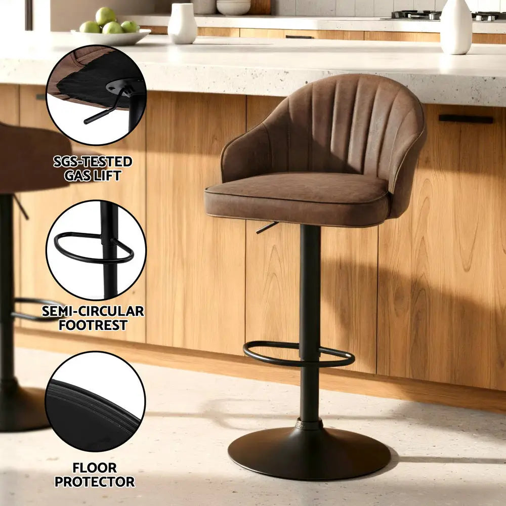 4x Bar Stools Kitchen Swivel Gas Lift Counter Chair Shell Leather Brown