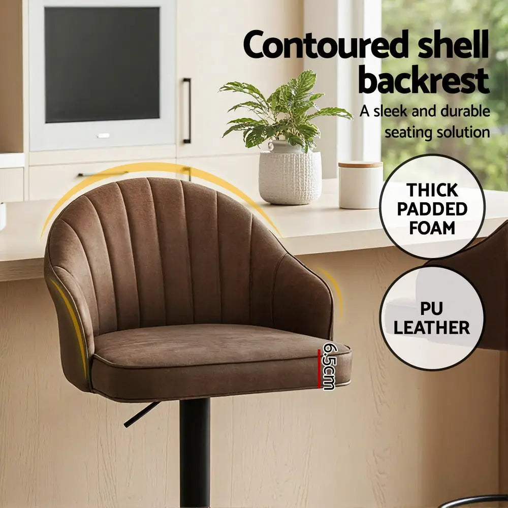 4x Bar Stools Kitchen Swivel Gas Lift Counter Chair Shell Leather Brown