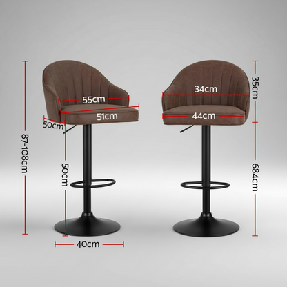 Set of 4 Swivel Gas Lift Bar Stools Shell PU Leather Brown