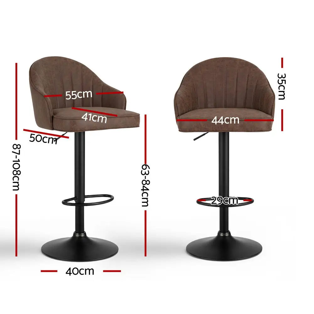 4x Bar Stools Kitchen Swivel Gas Lift Counter Chair Shell Leather Brown