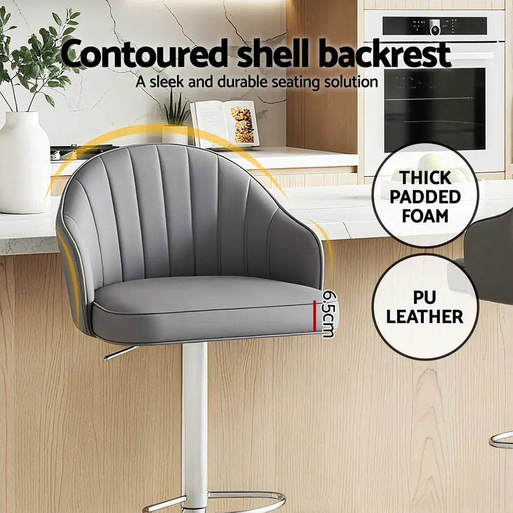 4x Bar Stools Kitchen Swivel Gas Lift Counter Chair Shell Leather Grey
