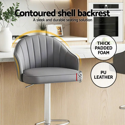 4x Bar Stools Kitchen Swivel Gas Lift Counter Chair Shell Leather Grey