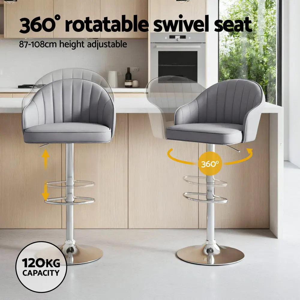 4x Bar Stools Kitchen Swivel Gas Lift Counter Chair Shell Leather Grey