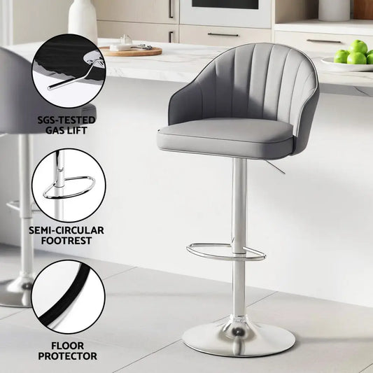 4x Bar Stools Kitchen Swivel Gas Lift Counter Chair Shell Leather Grey