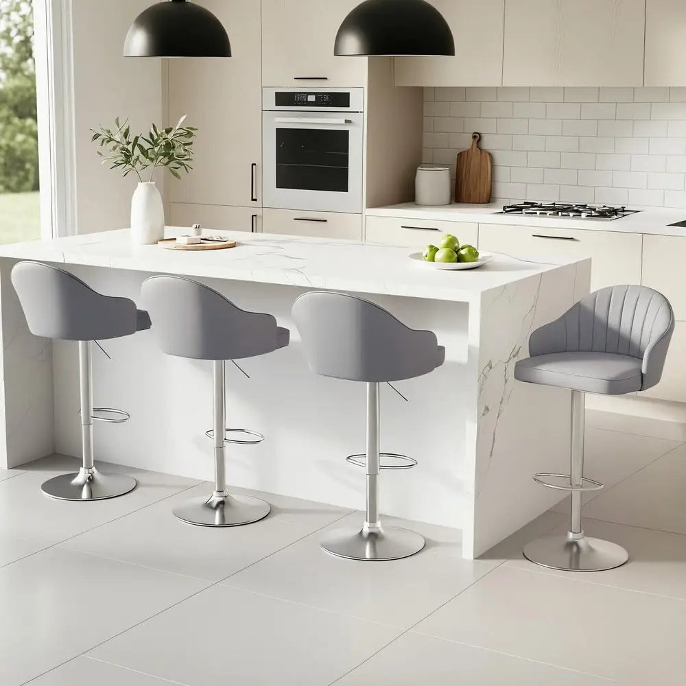 4x Bar Stools Kitchen Swivel Gas Lift Counter Chair Shell Leather Grey