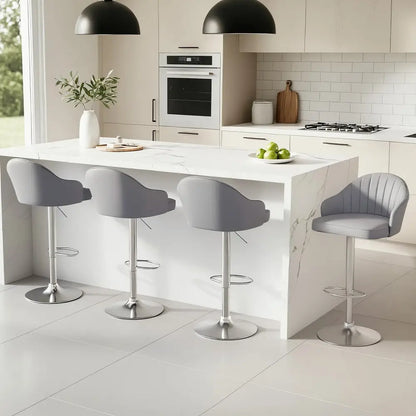 4x Bar Stools Kitchen Swivel Gas Lift Counter Chair Shell Leather Grey