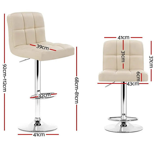 4x Bar Stools Leather Gas Lift Beige