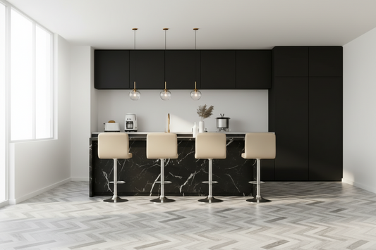 4x Bar Stools Leather Gas Lift Beige