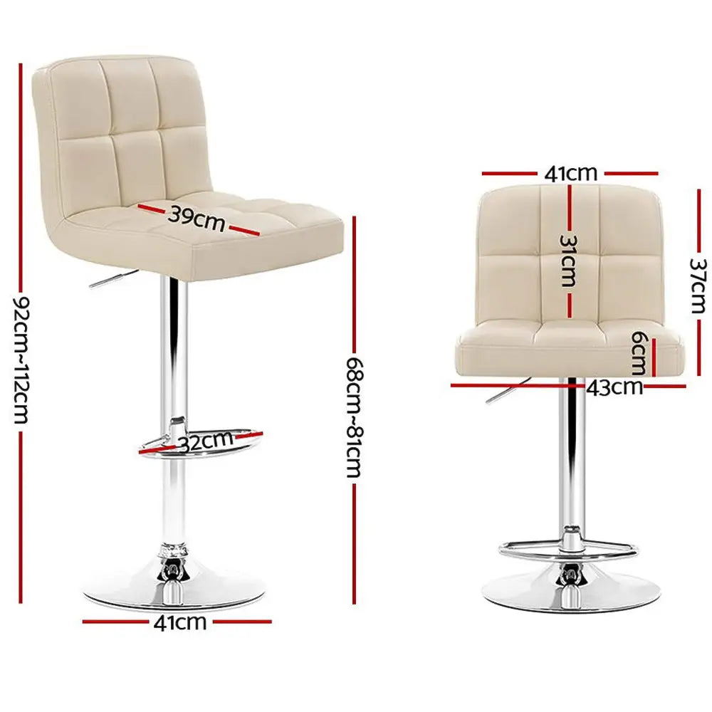 4x Bar Stools Leather Gas Lift Beige