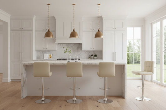 4x Bar Stools Leather Gas Lift Beige