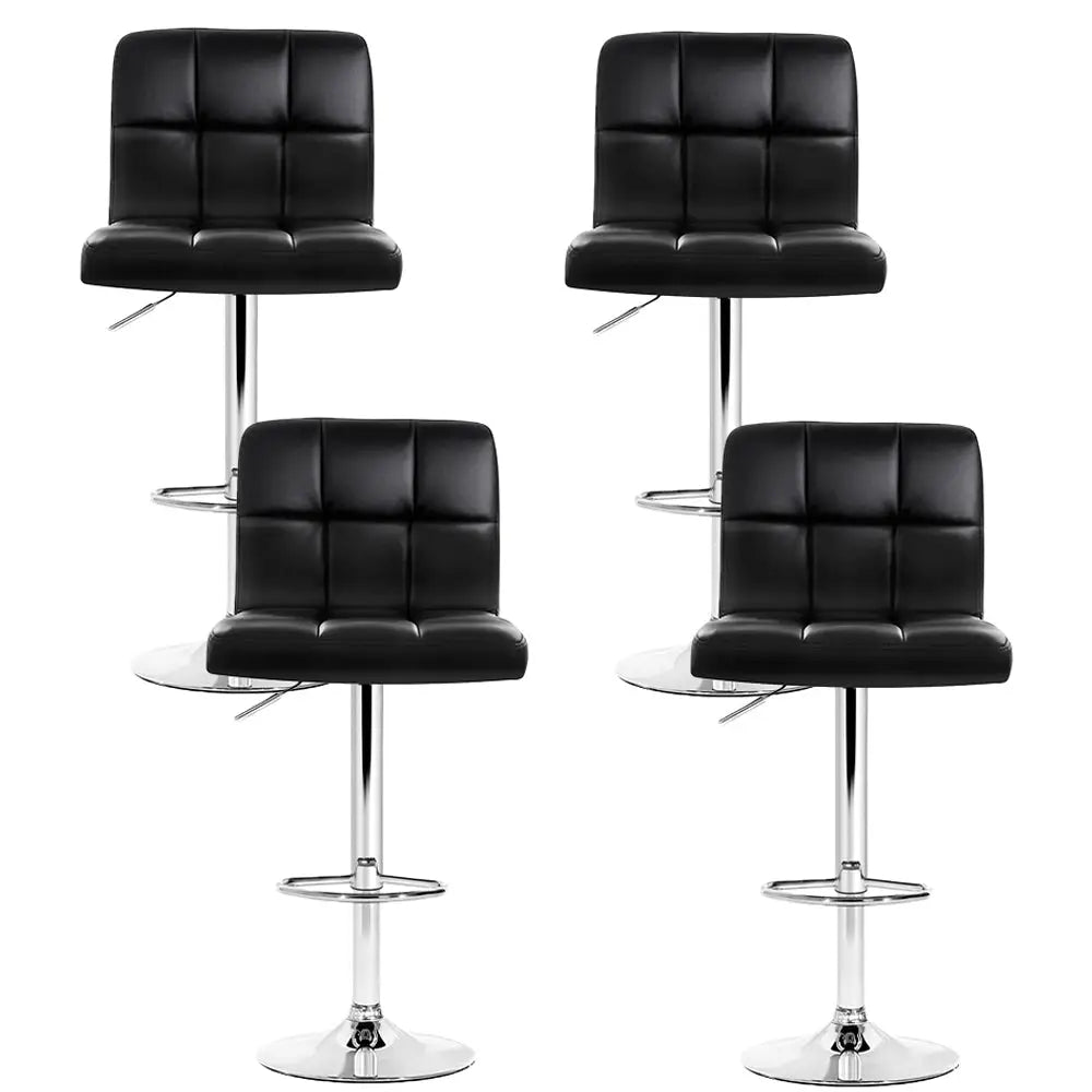 4x Bar Stools Leather Gas Lift Black