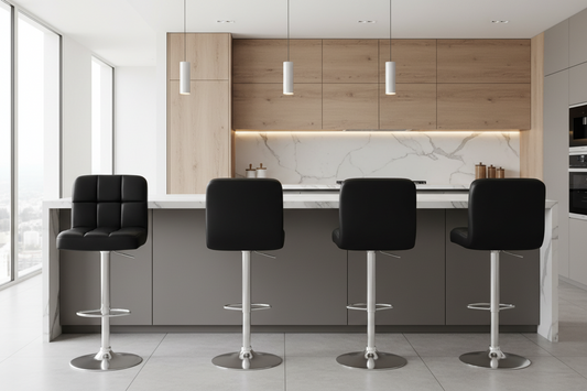 4x Bar Stools Leather Gas Lift Black