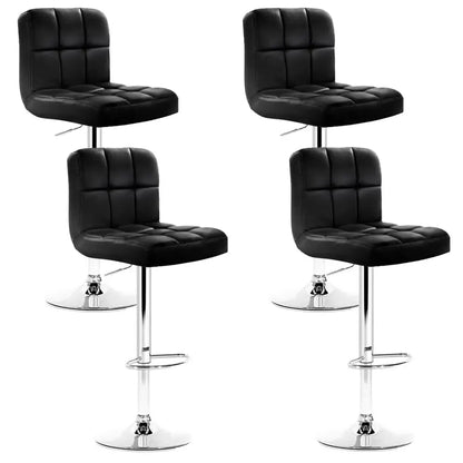 4x Bar Stools Leather Gas Lift Black