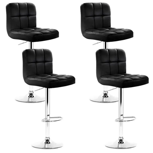 4x Bar Stools Leather Gas Lift Black