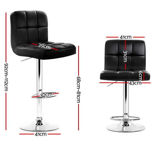 4x Bar Stools Leather Gas Lift Black