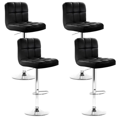 4x Bar Stools Leather Gas Lift Black