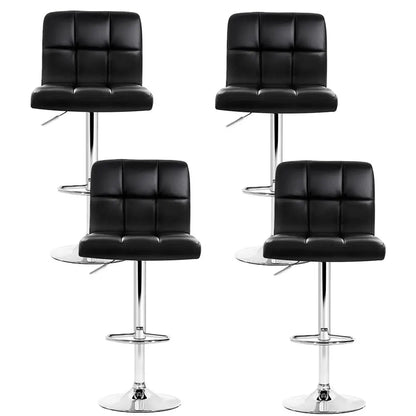 4x Bar Stools Leather Gas Lift Black