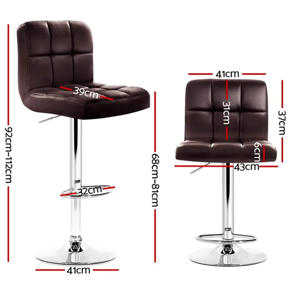 4x Bar Stools Leather Gas Lift Brown