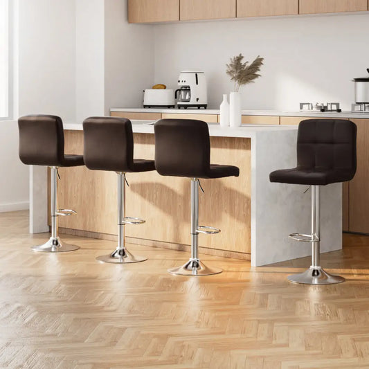 4x Bar Stools Leather Gas Lift Brown