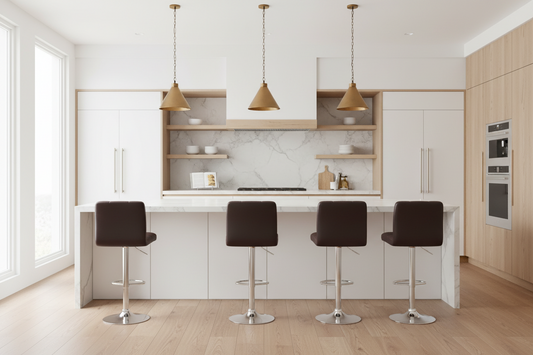 4x Bar Stools Leather Gas Lift Brown