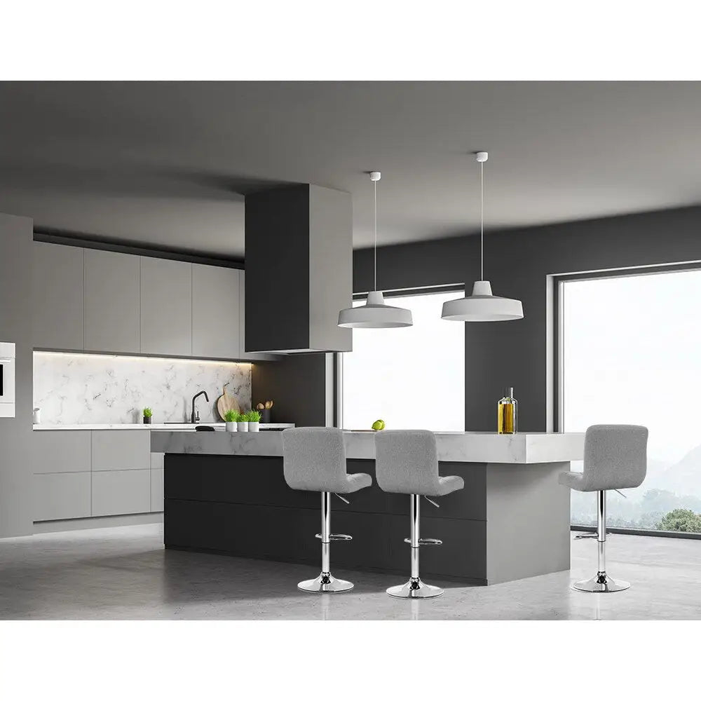 4x Bar Stools Leather Gas Lift Grey