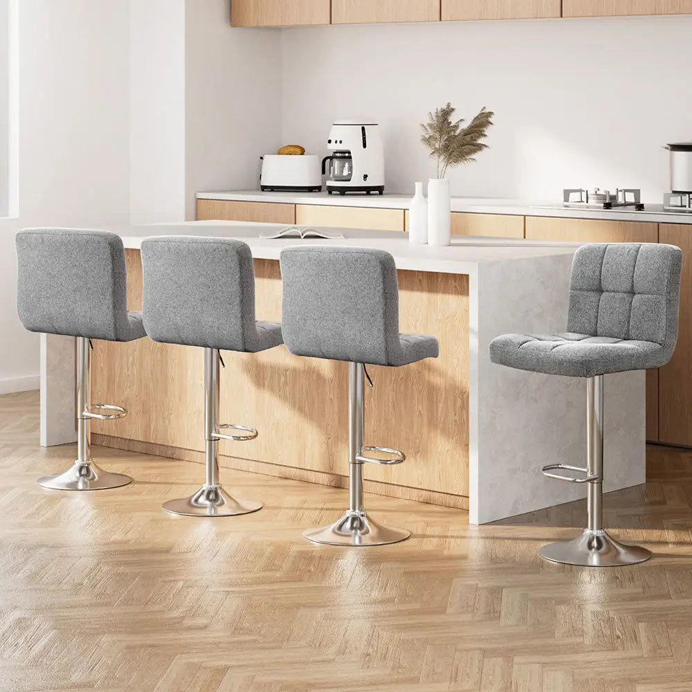 4x Bar Stools Leather Gas Lift Grey
