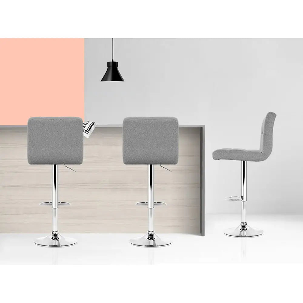 4x Bar Stools Leather Gas Lift Grey