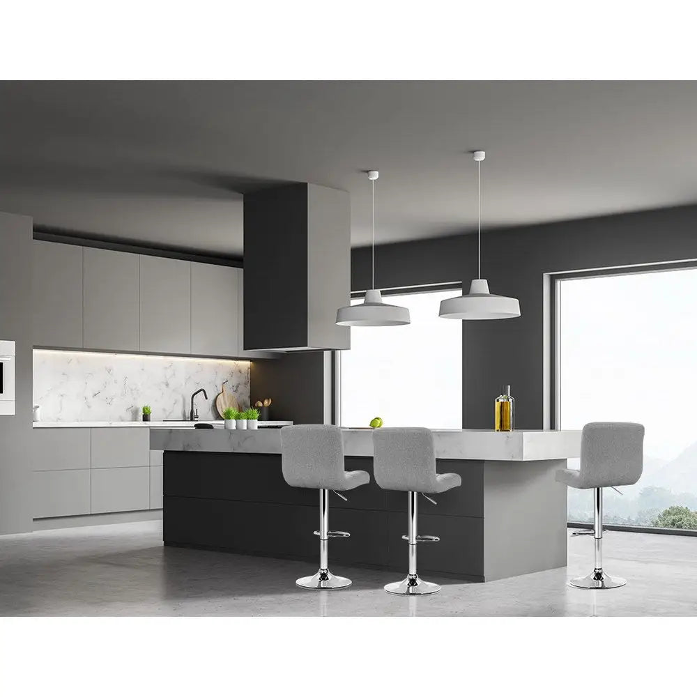 4x Bar Stools Leather Gas Lift Grey