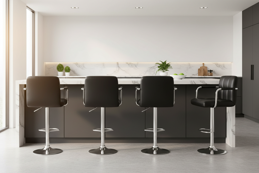 4x Bar Stools Leather Gas Lift w/Armrest Black
